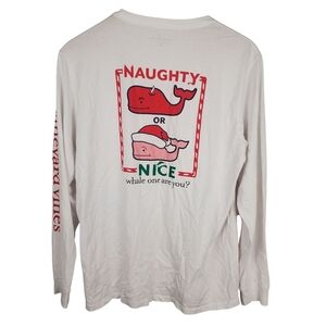 Vineyard Vines Christmas Long Sleeve Tee. "Naughty or Nice." MED. #0208